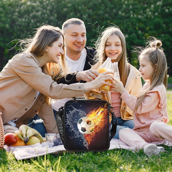 Insulated Lunch Bag for Women Men - Leakproof Portable Lunchbox Lunch Bag for Kids Meal Prep Container Lunch Cooler for School,Work,Picnic,Travel(Fiery Football)