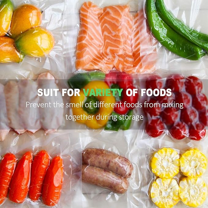 7" x 9.8" Vacuum Sealer Bags,Heavy Duty Pre-Cut Design Commercial Grade Food Sealable Bag for Heat Seal Food Storage,Smell Proof Bags Boilsafe to 280°F Freezable, Resizable,Reuseable (100Pcs)