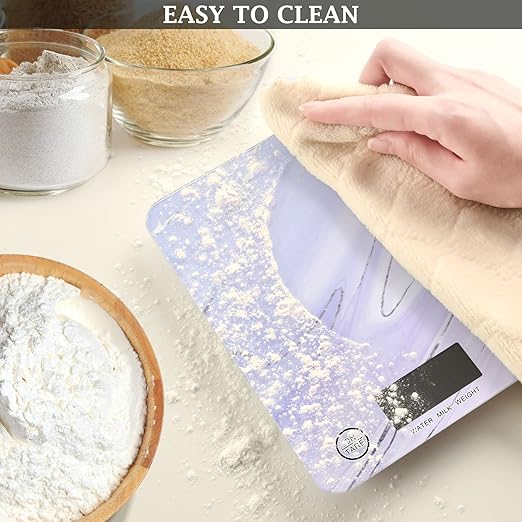 Food Scale Kitchen Digital Scale Food Ounces and Grams Dieting Baking Cooking Waterproof Glass Panels LCD Display,4 Units Scale Tare Function Marble Purple