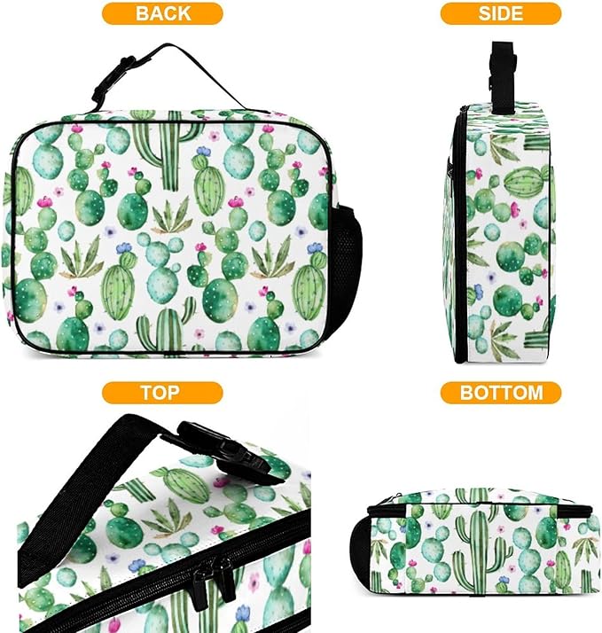 Watercolor Cactus Reusable Lunch Box Insulated Lunch Bag Cooler Bag Lunchbox Meal Food Container Tote Bag for Women Kids Girls School Camping Hiking Picnic Beach Travel
