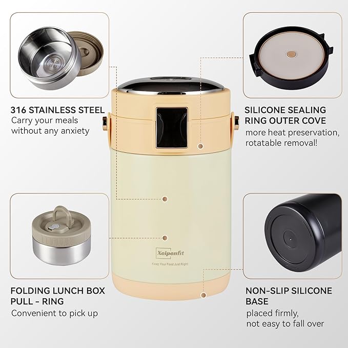 78 oz Adults Stainless Steel Vacuum Insulated Wide Mouth Soup Food Thermos Hot Food Jar with Keep Thermal Portable 3 Tier Stackable Bento Hot Food Containers Lunch Boxes (White)