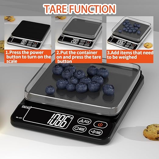 Mini Scale,6.6lb Scale for Grams,Digital Scale Food,Cooking Scale and Food Scales for Kitchen,Food Scale Grams and Ounces,Grams Scale,7Units,Auto Off,Tare,PCS,LCD Display
