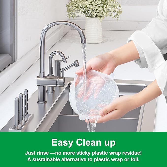 Silicone Stretch Lids – 6 Pack Reusable Food Covers,Flexible Silicone for Bowls, Containers, Fruits – Airtight & Leakproof Seal for Kitchen Storage(transparent)