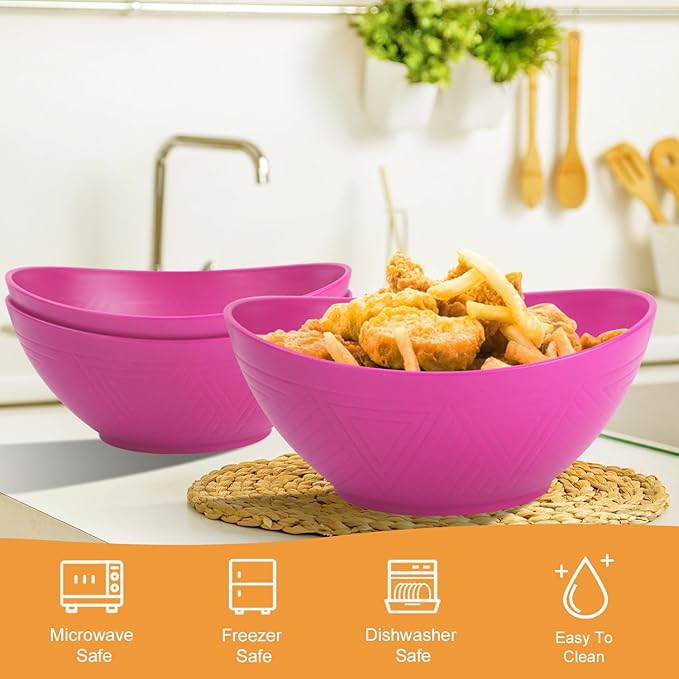 Homienly Large Bowls 60 OZ Wheat Straw Bowls Unbreakable Serving Bowls for Kitchen, Salad, Popcorn, Microwave and Dishwasher Safe Set of 2 - Pink