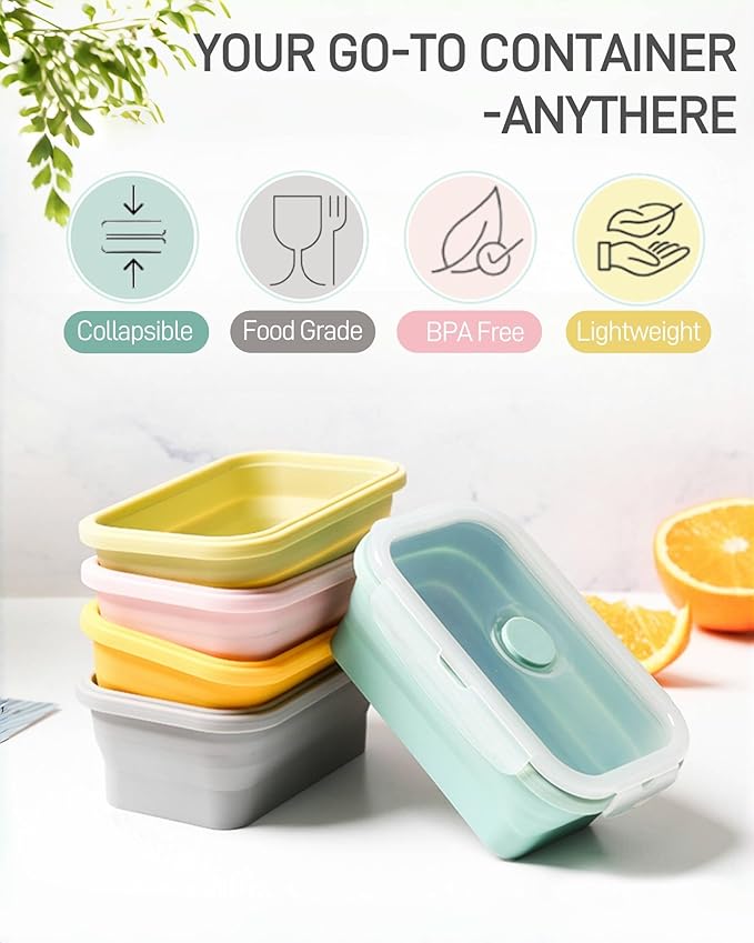 VAGREEZ Collapsible Silicone Food Storage Containers with Lids, 6 Pack Reusable Collapsible Bowls, Silicone Lunch Box Set Food Containers for Meal Prep, Travel, Camping & Leftovers