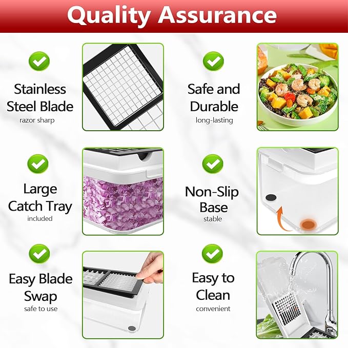 Vegetable Chopper, Onion Chopper Dicer, Mandoline Slicer, Food Chopper with Container, Vegetable Cutter for Salad Potato Carrot Garlic(2 Blades, White Black)