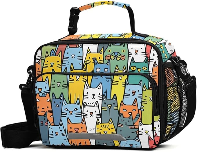 MNSRUU Student Lunch Bag Cute Cat Insulated DinnerTotes Picnic Bag Lunch Box with Adjustable Shoulder Strap for Teen Kids Adults