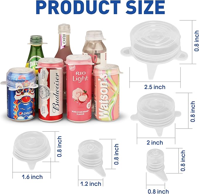 Extra Small Silicone Stretch Lids 5 pack Reusable Silicone Jar Cover to Fit 0.8 Inch to 3.2 Inch Cat Food Cans Mini Mason Jars Beer Bottles