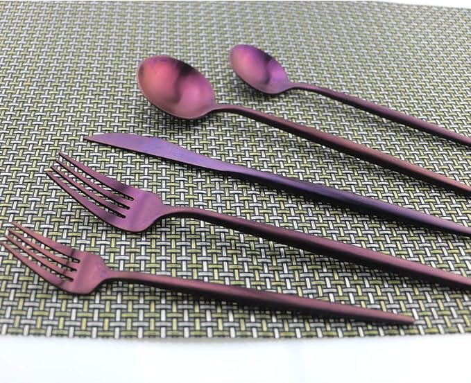 Flatware Set for 4, Luxury 20 Pieces Purple Plated Copper Color 18/10 Stainless Steel Silverware Flatware Sets Spoons Knives and Forks Set, Service for 4