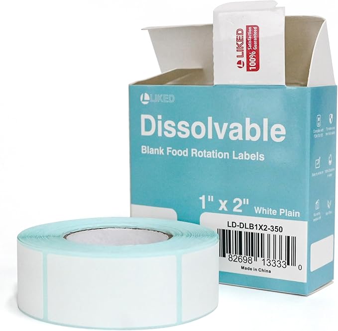 L LIKED 350 Stickers Dissolvable Food Labels 1x2 inch for Containers 350 Labels Per Roll