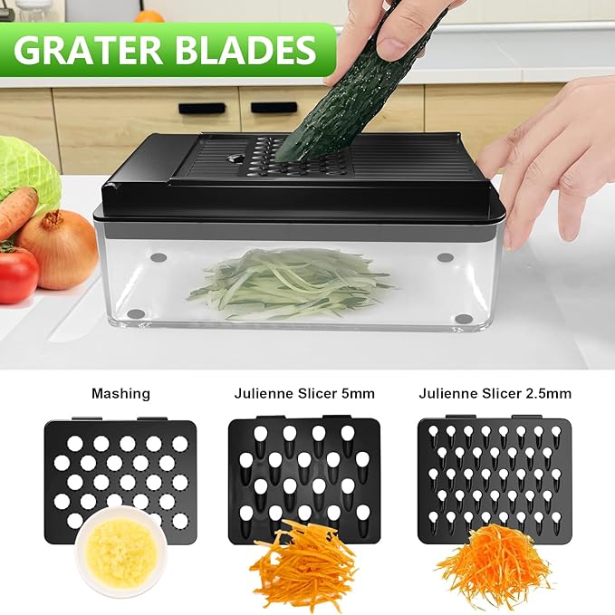Vegetable Chopper, Onion Chopper Dicer, Mandoline Slicer, Food Chopper with Container, Vegetable Cutter for Salad Potato Carrot Garlic(9 Blades, Black)