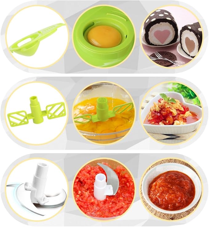 Cambom Manual Vegetable Cutter Food Processor 8 in 1 - Chopper, Mixer, Blender, Whipper, Egg Separator, Mincer, Grinder, Dicer with Clear Container 1200ml BPA Free