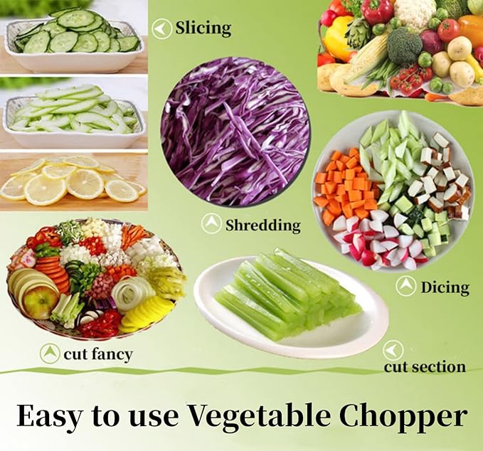 Vegetable Chopper with Container,13-in-1 Multifunctional Food Chopper and Slicer, Onion and Garlic Dicer, Kitchen Essential with 8 Blades for Effortless Meal Prep
