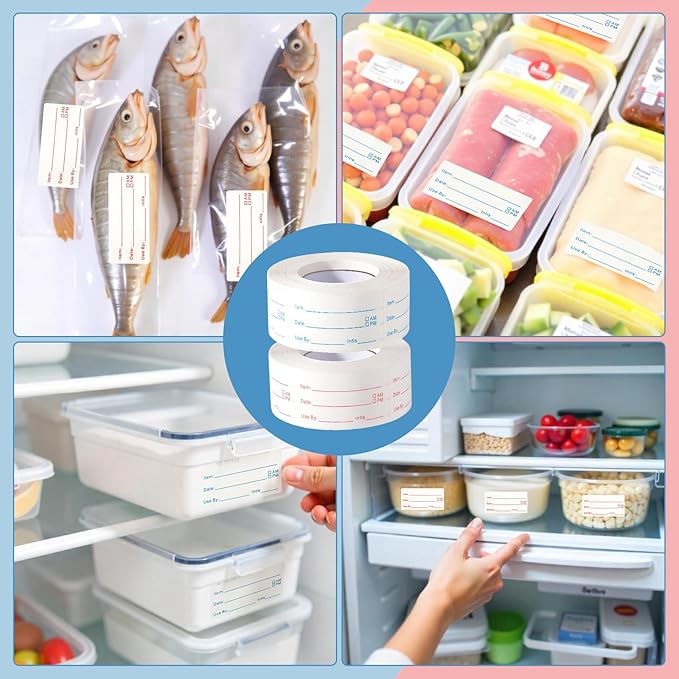 4 Rolls 2000 Pieces Removable Freezer Labels, 1 x 2 Inch Food Date Stickers Food Date Labels Refrigerator Food Labels for Food Containers, Easy to Write On