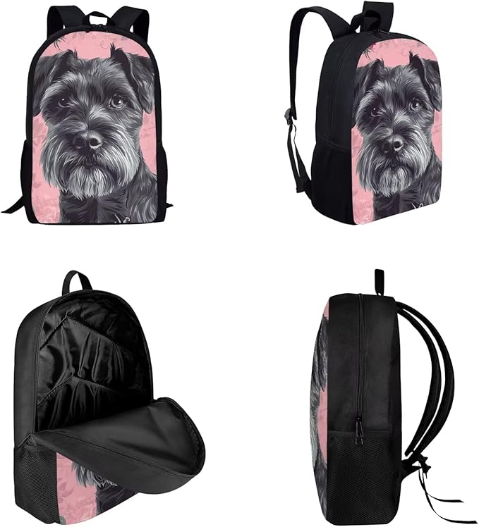 Dolyues Yorkshire Terrier Girls' 3-Piece Backpack Set 17 Inch Cute School Backpack, Insulated Lunch Bag & Pencil Case for Elementary Students