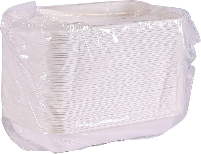 ECO PRODUCTS Compostable 24oz To Go Containers, Case of 400, 8.4"x5.5"x1.5" Rectangle Box, Disposable Renewable White Molded Fiber, No-Added PFAS, Tree-Free, Lid Available, BPI-Certified