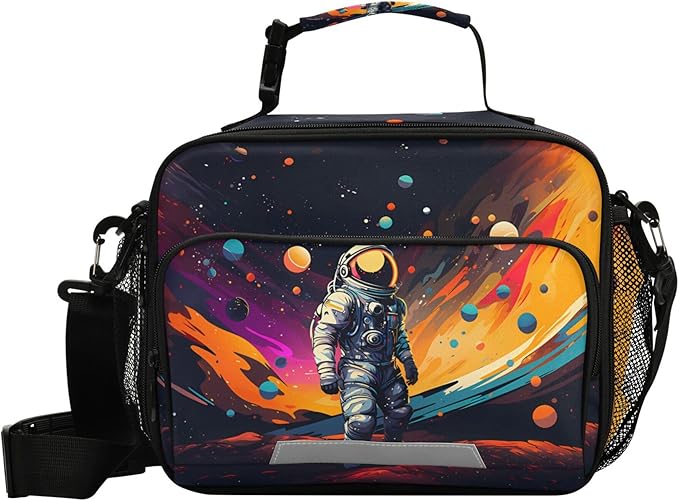 MNSRUU Student Lunch Bag Astronaut Starry Sky Insulated DinnerTotes Picnic Bag Lunch Box with Adjustable Shoulder Strap for Teen Kids Adults