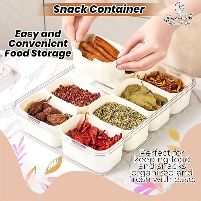 Divided Snack Tray with Lid – Portable Snackle Box with 8 Removable Compartments – Reusable Food Storage Containers for Snacks, Camping & Lunch – Includes Checkered Tablecloth