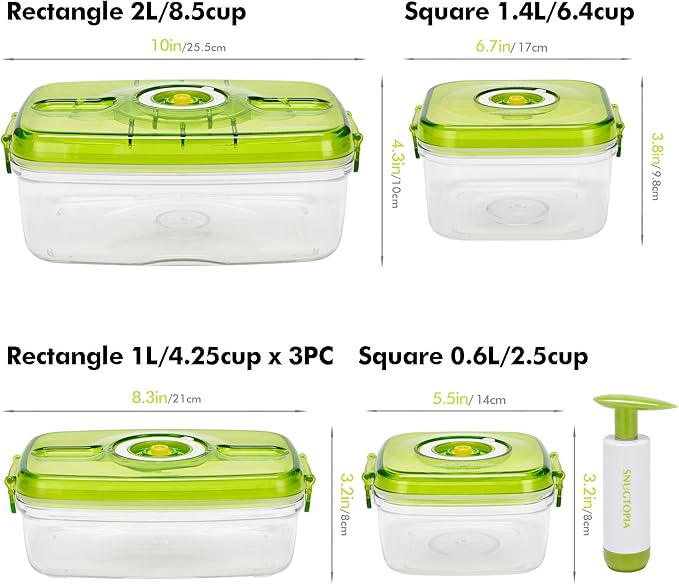 Food Storage Containers with Upgrade Vacuum Seal Tech, 100% Leakproof, Freshness Preservation & Waste Reduction, Perfect for Fruits, Veggies, Meats, Leftovers, 6pcs(0.6L+1.4L+2L+1Lx3)