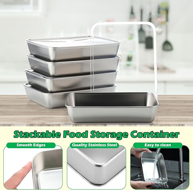 12 Pcs Stainless Steel Food Storage Containers with Lids, 71 Oz Metal Lunch Bento Box Reusable Stackable Meal Prep Container for Kitchen Picnic Travel, Freezer& Dishwasher Safe