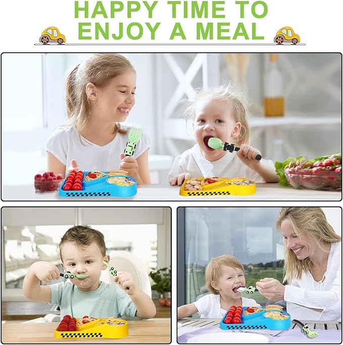 Construction Toddler Utensils - Toddler Forks and Spoons - Kids Spoon and Fork Set - Suitable for Kids Utensils - Easter Gifts, Portable Silverware Set for 1 2 3 4 5 year old Toddlers, Green