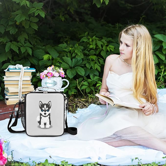 Kids Lunch Box for Boys Girls Husky Dog Lunch Bag Cute Dog Kids Lunch Bags Insulated Kids Lunch Bags with Adjustable Shoulder Strap for School, Picnic
