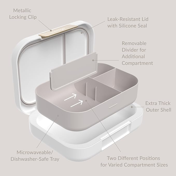 Bentgo Modern - Leak-Resistant Bento Lunch Box For Adults, Teens, & Larger Appetites; Reusable BPA-Free Meal Prep Container with 3 or 4 Compartments, Dishwasher/Microwave Safe; 44oz (White)