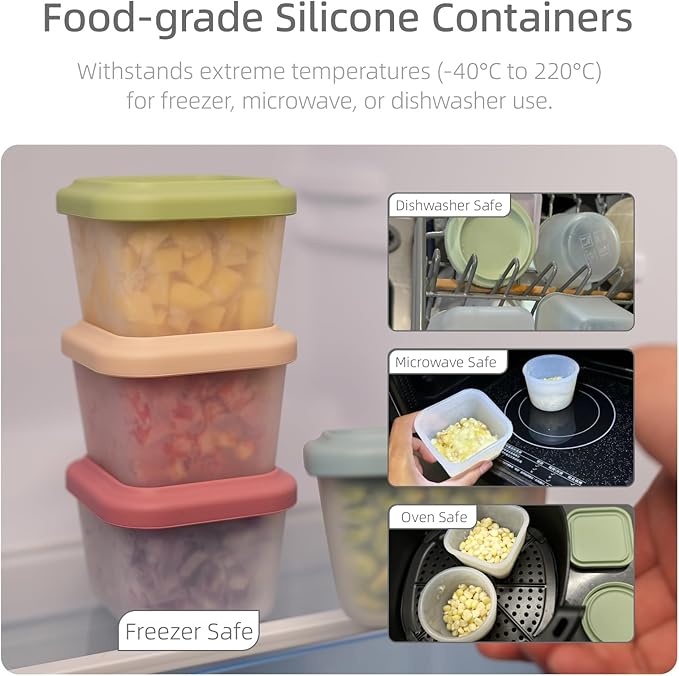 4 Pack Small Silicone Snack Containers with Lids 5 oz Reusable Food Storage Containers Bento Lunch Snack Pots for Adults & Kids Meal Prep Containers BPA Free