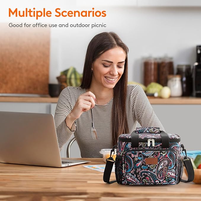 Lifewit Large Lunch Bag Insulated Lunch Box Soft Cooler Cooling Tote for Adult Men Women, Paisley 12-Can (9L)