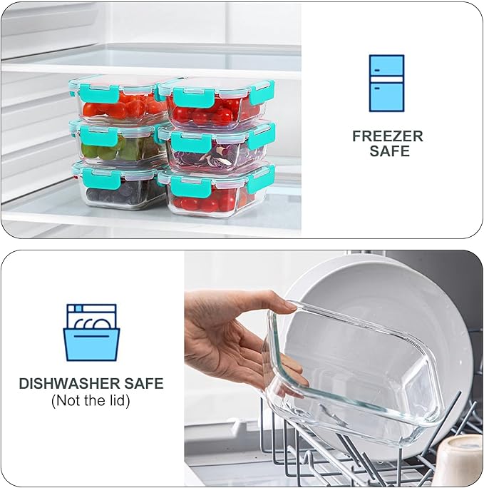 10 Packs 22 oz Glass Meal Prep Containers, Glass Food Storage Containers with Lids, Airtight Lunch Boxes BPA Free, Microwave and Freezer Safe, Green