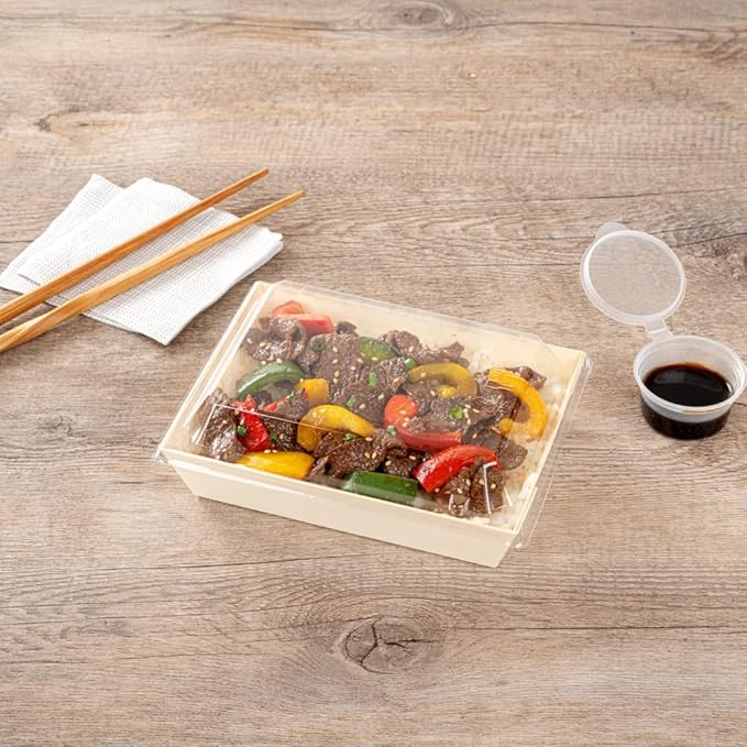 Restaurantware LIDS ONLY: Taipei 6.8 x 5.3 x 1.4 Inch Rectangle Lids 100 Plastic Lids For 20 Ounce Rectangle Wooden Containers - Containers Sold Separately Clear Plastic To Go Box Lids