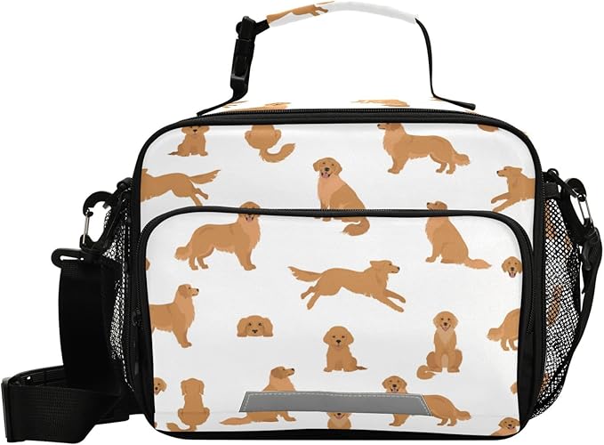 Pfrewn Lunch Box for Kids School Students Golden Retriever Dogs Puppy Insulated Lunch Bag with Shoulder Strap for Office Adults Reusable Cooler Bags Lunch Tote for Girls Boys Teens