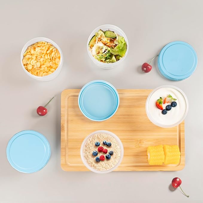 8 Oz Plastic Containers with Lids, 15 Pack 1-Cup Reusable Small Freezer Storage Containers with Screw Top for Food Snack Portion Control Meal Prep, Ultra Thick, Microwave Freezer Dishwasher Safe, Blue