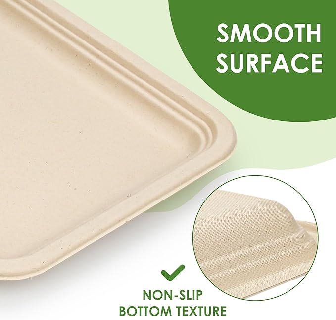 50 Pack 14 Inch Disposable Food Trays Biodegradable Heavy Duty Large Paper Plates Compostable Sugarcane Platters for Crawfish, Lobster, BBQ Seafood,Party and Holiday Feast
