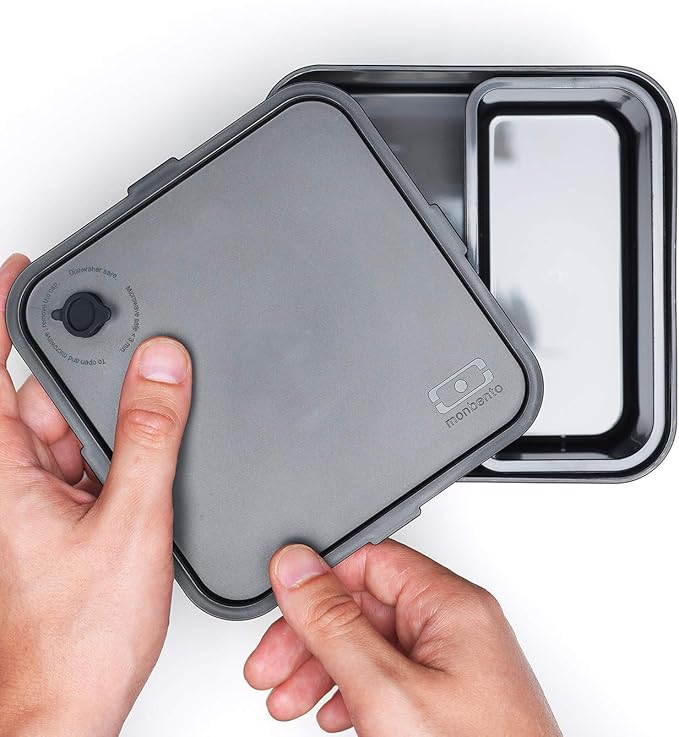 monbento - Large Bento Box MB Square Onyx with Compartments - Leakproof Lunch Box for Work or Meal Prep - BPA Free - Food Grade Safe - Black