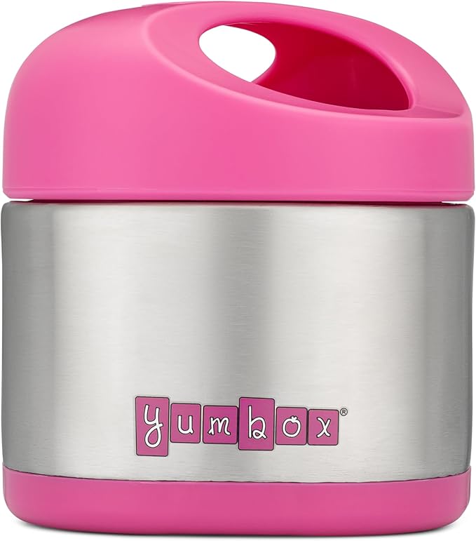 Yumbox Cubi Triple Insulated Stainless Steel Thermal Jar for Hot & Cold Lunches, Kids Size, Easy Open and Carry Handle, Unique Rounded Square Jar and Non-Slip design (Hot Pink)