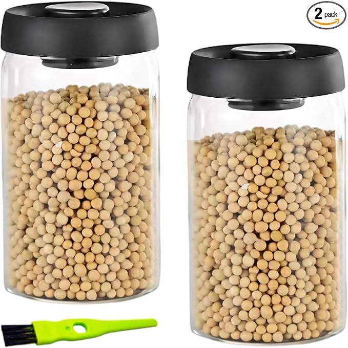 Vacuum Coffee Canister, 40FLOZ×2pcs Airtight Glass Jars Set for Kitchen Pantry,Coffee Bean Storage Container,Perfect for Ground Coffee,Loose Tea,Sugar