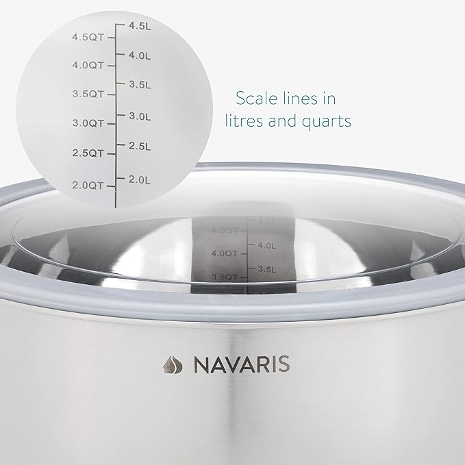 Navaris Stainless Steel Mixing Bowls with Lids (Set of 3) - Small, Medium and Large Mixing Bowl with Lid Set - 1.5 QT, 3 QT, 5 QT - Gray