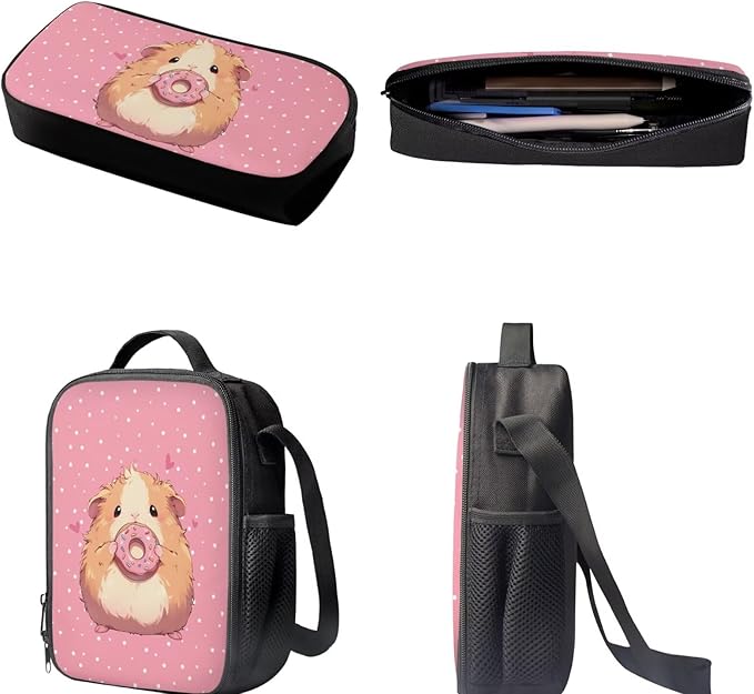 Dolyues Donut Hamster Kids School Backpack Set with Lunch Box & Pencil Case - Stylish 3-Piece School Bag for Boys - Perfect Bookbag with Meal Bag and Pen Pouch