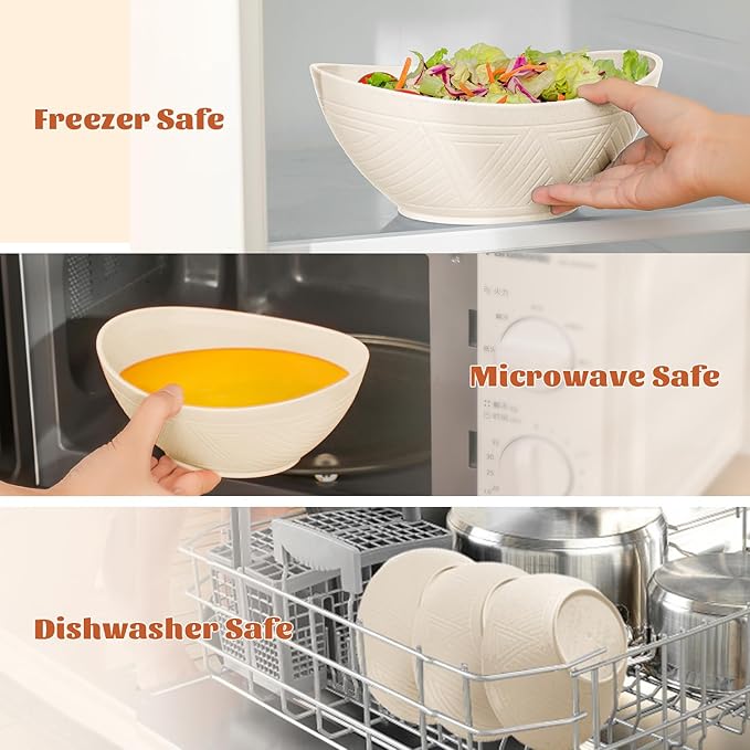 Homienly Wheat Straw Mixing Bowls, Bowls for Kitchen Set of 6, Premium Wheat Straw Mixing Bowls Set Includes 3 Size, Unbreakable Mulit Size Bowls for Salad,Serving,Cereal,Dinner,Fruit,Dessert (Beige)