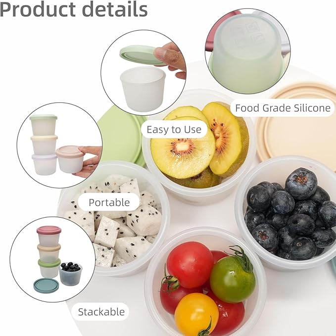 4 Pack Small Silicone Snack Containers with Lids 4 oz Reusable Food Storage Containers Bento Lunch Snack Pots for Adults & Kids Meal Prep Containers