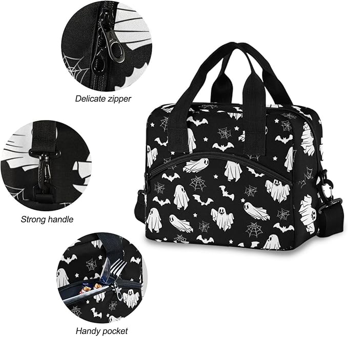 Skull Gothic Insulated Lunch Bag Reusable Lunch Tote Bag Cooler Bag for Women Men Adult Lunch Box with Adjustable Shoulder Strap Leakproof Lunch Bag for Work School Picnic Camping