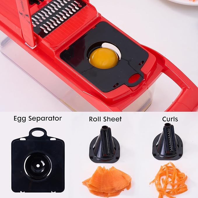 New 26 in 1 Ultimate Vegetable Chopper – Multi-Function Vegetable Slicer for Slice, Dice, Chop, Grate and Spiralize - Hand Kitchen Slicer for Food and Salad - Kitchen Essential (Red)