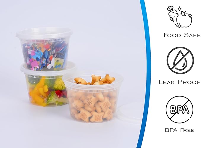 EDI [8 OZ (20 Sets), 16 OZ (20 Sets) and 32 OZ (10 Sets) Plastic Deli Food Storage Containers with Airtight Lids, Bundle