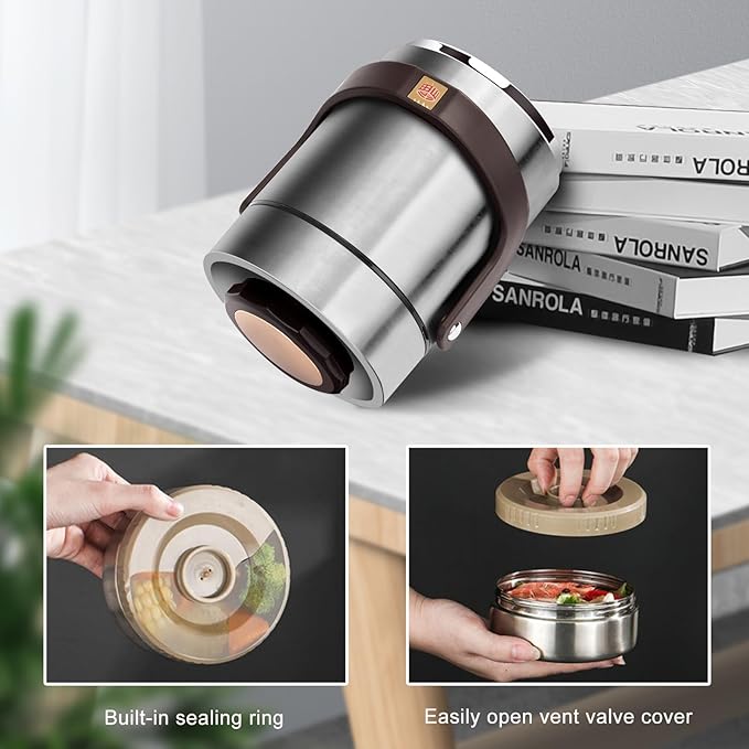 51 oz Adults Stainless Steel Vacuum Insulated Wide Mouth Soup Food Thermo Hot Food Jar with Keep Thermal Portable 2 Tier Stackable Bento Hot Food Containers Lunch Boxes (51 oz Silver)