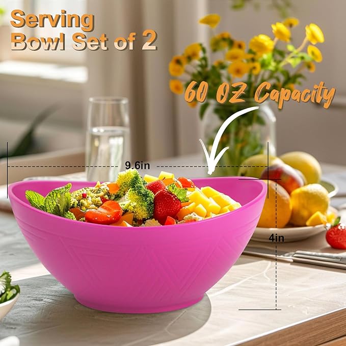 Homienly Large Bowls 60 OZ Wheat Straw Bowls Unbreakable Serving Bowls for Kitchen, Salad, Popcorn, Microwave and Dishwasher Safe Set of 2 - Pink