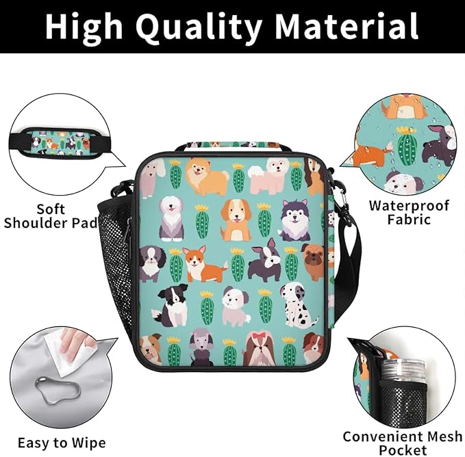 Cute Dogs Lunch Bag Personalized Lunch Bag Gifts Insulated Lunch Bag Reusable Lunch Box Picnic Travel Lunch Tote Bag Snack Bag