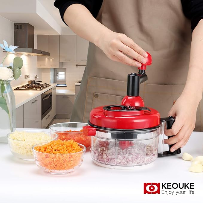 KEOUKE Onion Chopper Food Chopper- Hand Crank Food Processor Chops chili, Vegetable, Nuts, Fruits, Salad with a Egg Separator