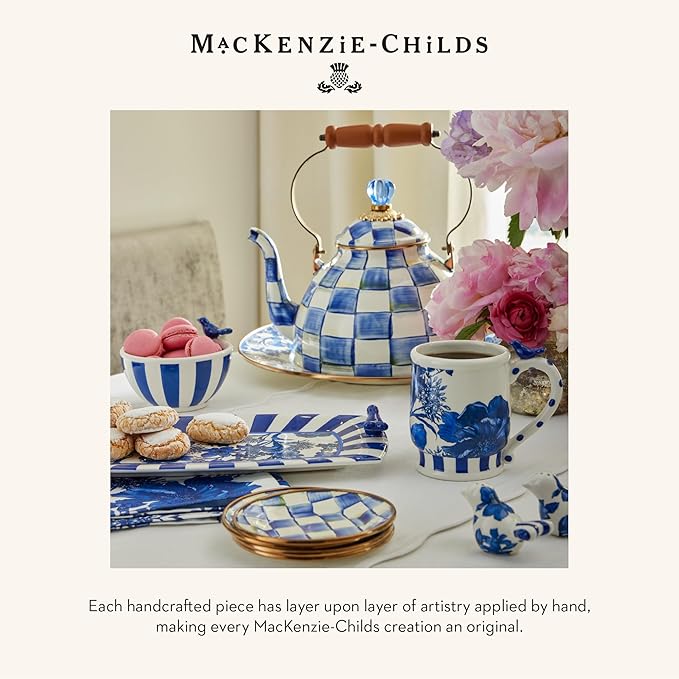 MACKENZIE-CHILDS Enamel Mixing Bowl Set, Small 5-Cup, Medium 10-Cup, and Large 16-Cup Serving Bowls for Entertaining, Set of 3, Blue-and-White Royal Check