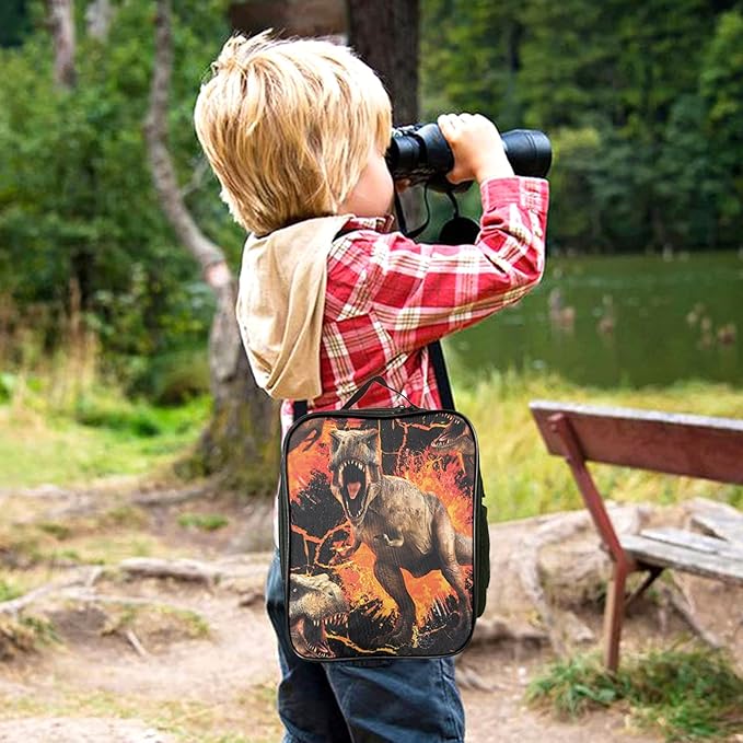 Insulated Lunch Bag for Kids, Boys Lunch Box, Dinosaur Lunch Bag with Shoulder Strap, School Bento Lunch Box for Kids Toddlers Teens, Aesthetic Cute Black Reusable Cooler Thermal Meal Tote Kit